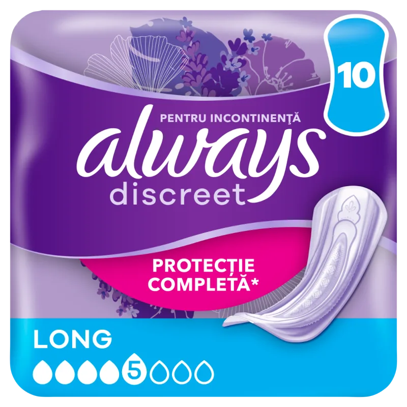 Absorbante pentru incontinenta urinara Discreet Long, 10 bucati, Always — preț și oferte