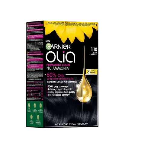 Vopsea de par permanenta fara amoniac 1.10 Black Sapphire Olia, 174ml, Garnier — preț și oferte