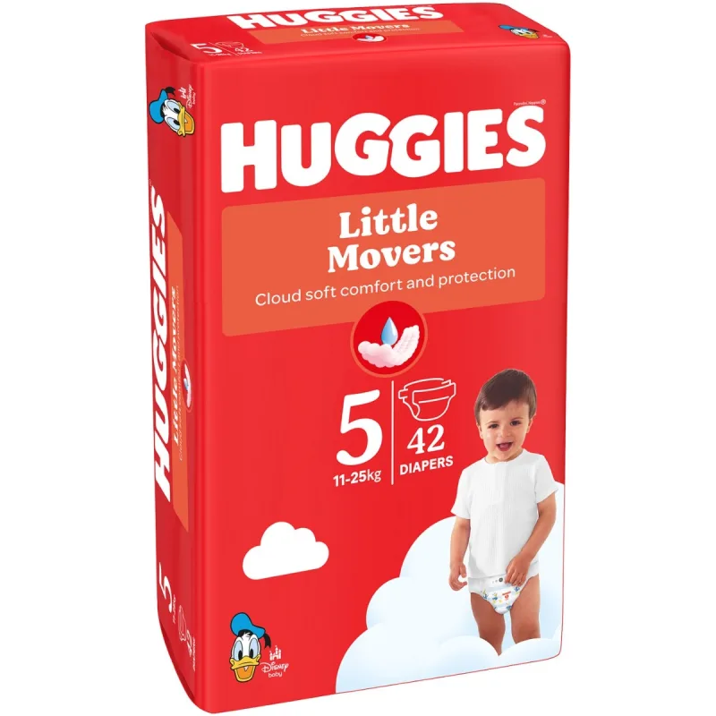 Scutece Little Movers Jumbo Marimea 5 pentru 11 - 25kg, 42 bucati, Huggies — preț și oferte