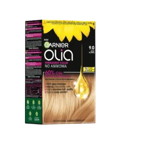 Vopsea de par permanenta fara amoniac Olia 9.0 Light Blonde, 174ml, Garnier