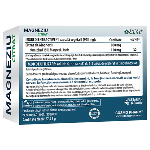 Magneziu Citrat, 30 capsule vegetale, Cosmopharm — preț și oferte
