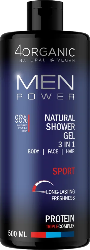 Gel de dus 3 in 1 Sport Men Power, 500ml, 4Organic