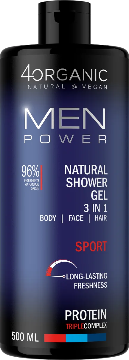 Gel de dus 3 in 1 Sport Men Power, 500ml, 4Organic — preț și oferte
