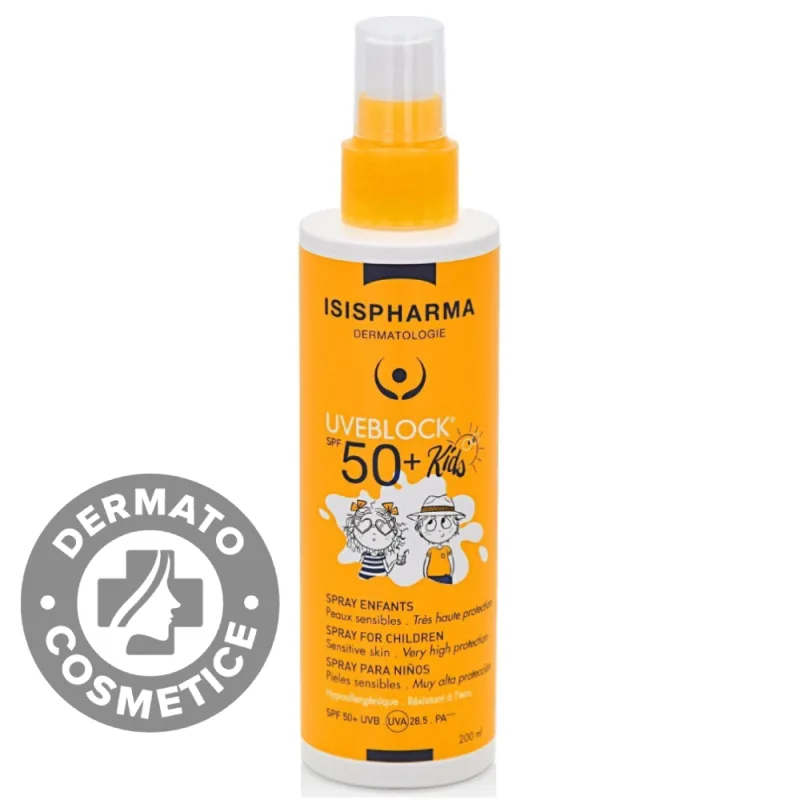 Spray cu protectie solara pentru copii UVEBLOCK SPF50+, 200ml, Isis Pharma — preț și oferte