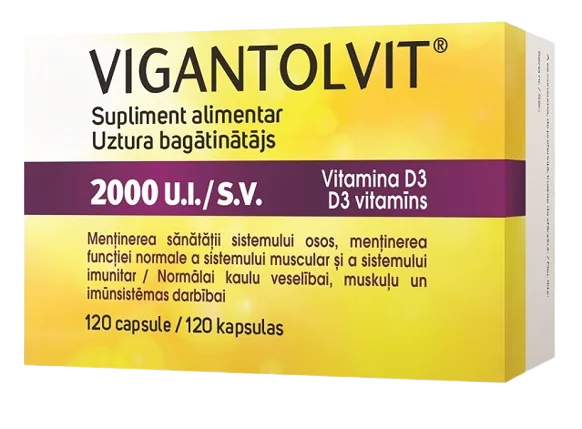 Vigantolvit 2000 UI/SV Vitamina D3, 120 capsule, Catalent — preț și oferte
