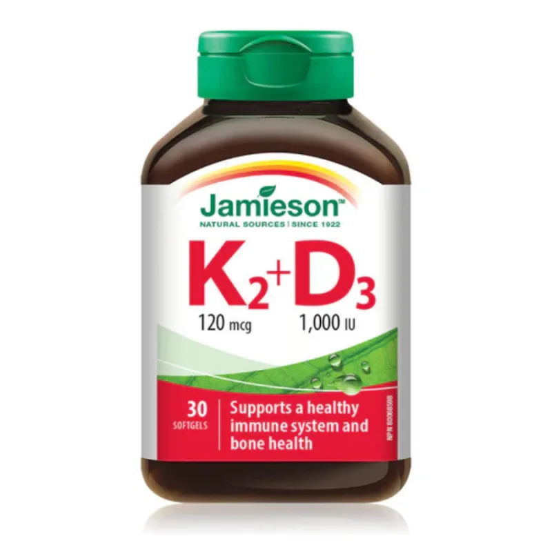 Vitamina K2 120 mcg + Vitamina D3 1000 UI, 30 capsule moi, Jamieson JAMIESON LABORATOIRES — preț și oferte