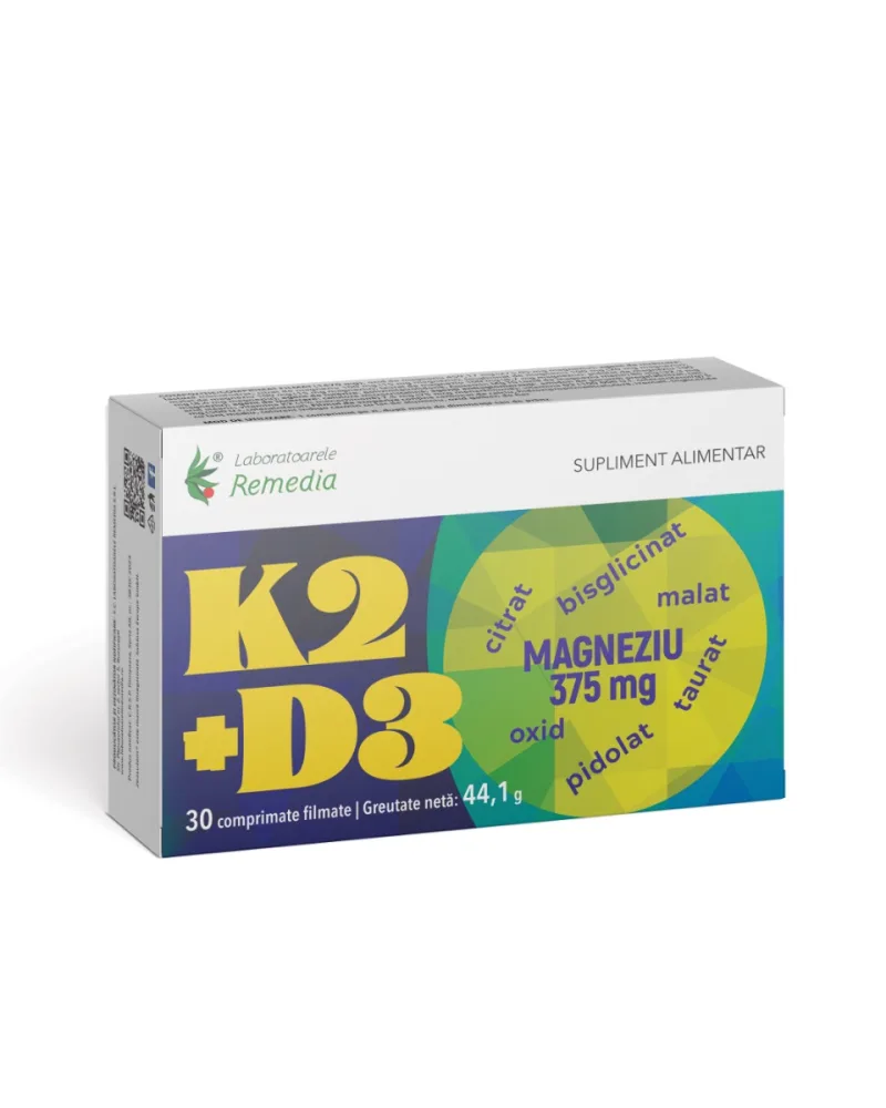 K2 + D3 + Magneziu 375mg, 30 comprimate, Laboratoarele Remedia — preț și oferte