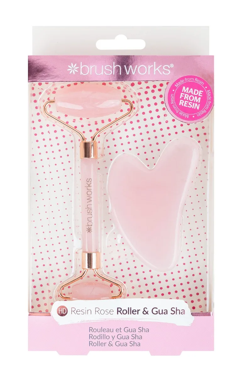 Roller pentru fata + Gua Sha Roz, 1 bucata, Brushworks — preț și oferte