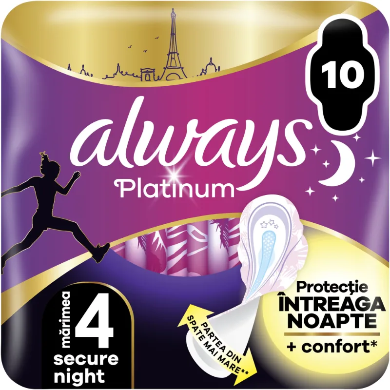 Absorbante Platinum Secure Night, 10 bucati, Always — preț și oferte