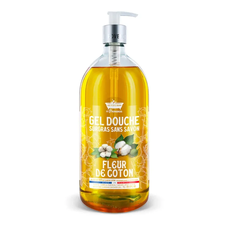 Gel de dus cu Floare de Bumbac Surgras fara sapun, 1l, Les Petites Bains de Provence — preț și oferte
