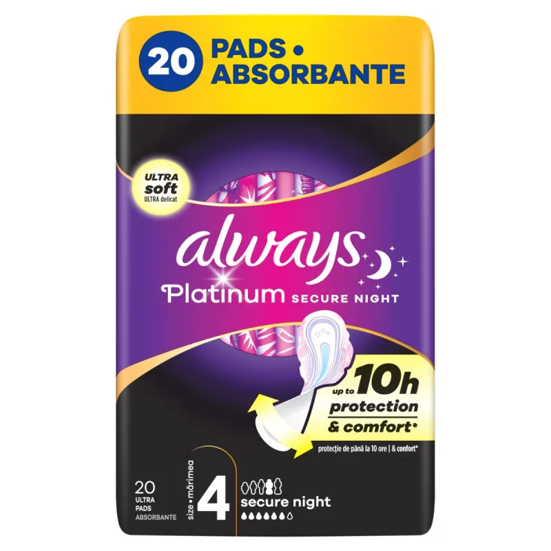 Absorbante Platinum Secure Night, 20 bucati, Always — preț și oferte