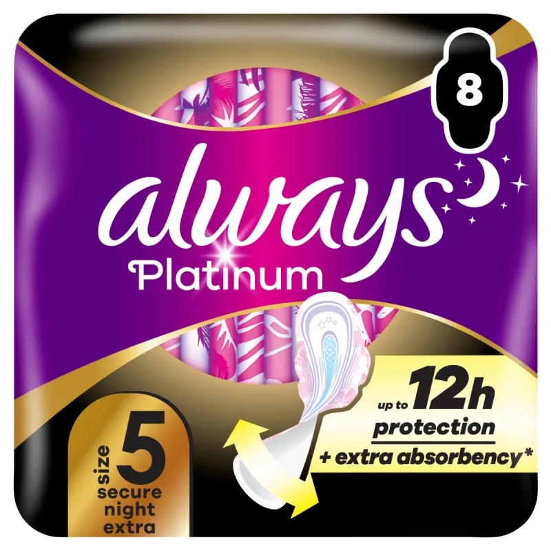 Absorbante Platinum Secure Night Extra, 8 bucati, Always — preț și oferte