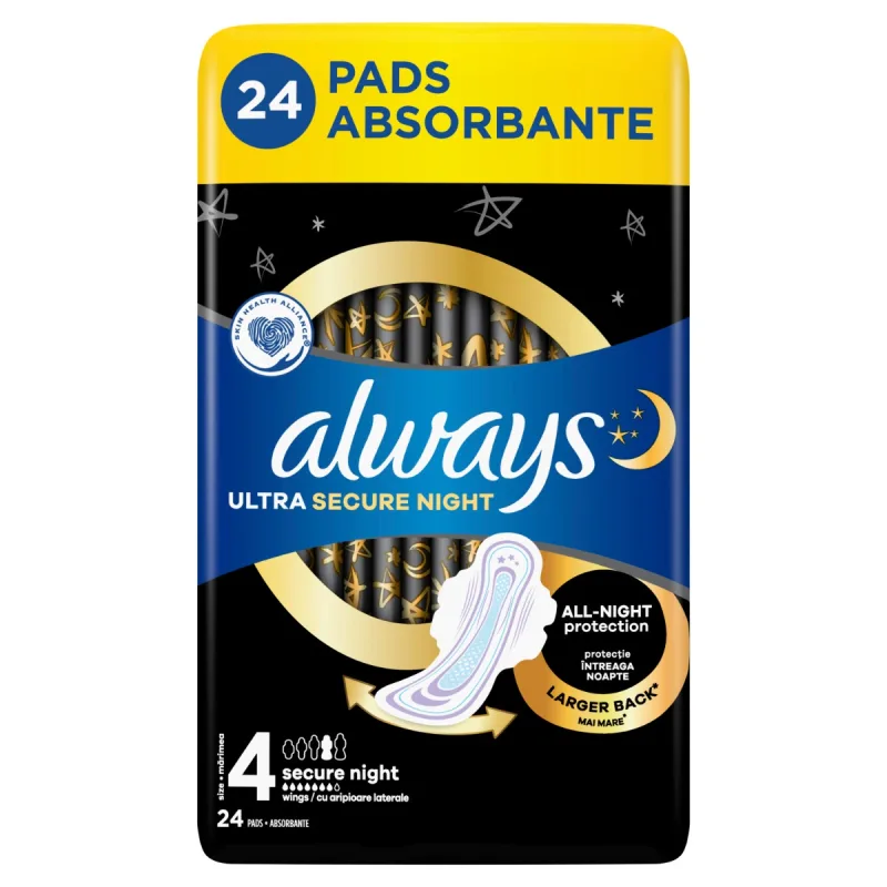 Absorbante Ultra Secure Night, 24 bucati, Always — preț și oferte
