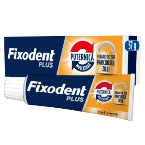 Crema adeziva Plus Strong Bite pentru proteza dentara completa si partiala, 57ml, Fixodent