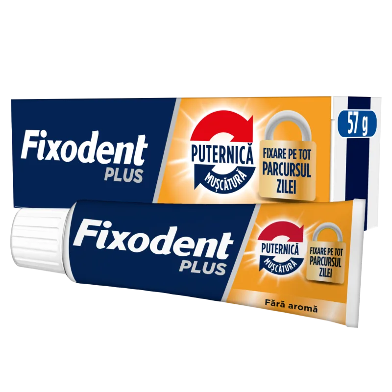 Crema adeziva Plus Strong Bite pentru proteza dentara completa si partiala, 57ml, Fixodent — preț și oferte
