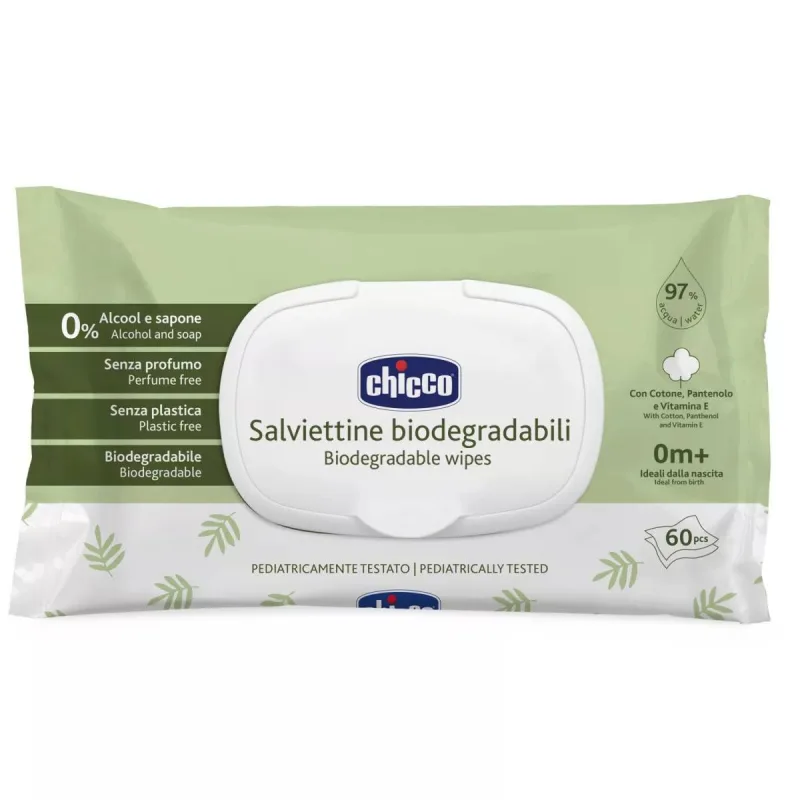 Servetele umede biodegradabile fara alcool si sapun 0 luni+, 60 bucati, Chicco — preț și oferte