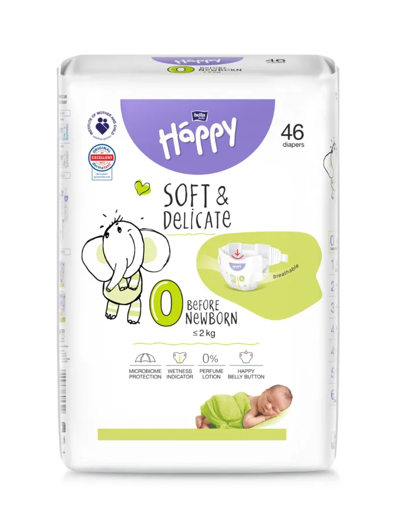 Scutece Happy Soft & Delicate Marimea 0 Before New Born <2 kg, 46 bucati, Bella Baby — preț și oferte