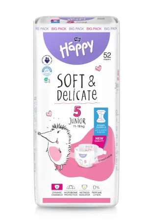Scutece Happy Soft & Delicate 11-18 kg Junior Marimea 5, 52 bucati, Bella Baby