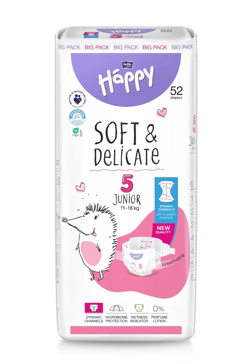 Scutece Happy Soft & Delicate 11-18 kg Junior Marimea 5, 52 bucati, Bella Baby — preț și oferte