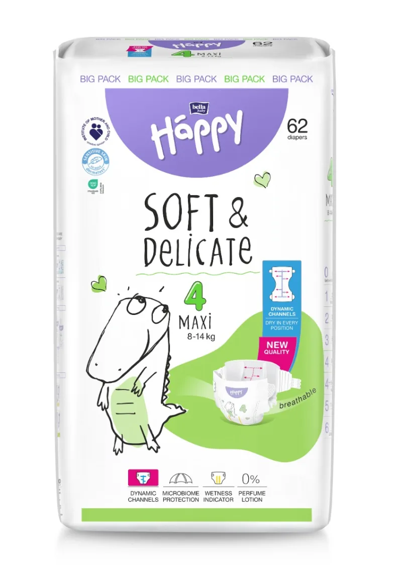 Scutece Happy Soft & Delicate 8-14 kg Maxi Marimea 4, 62 bucati, Bella Baby — preț și oferte