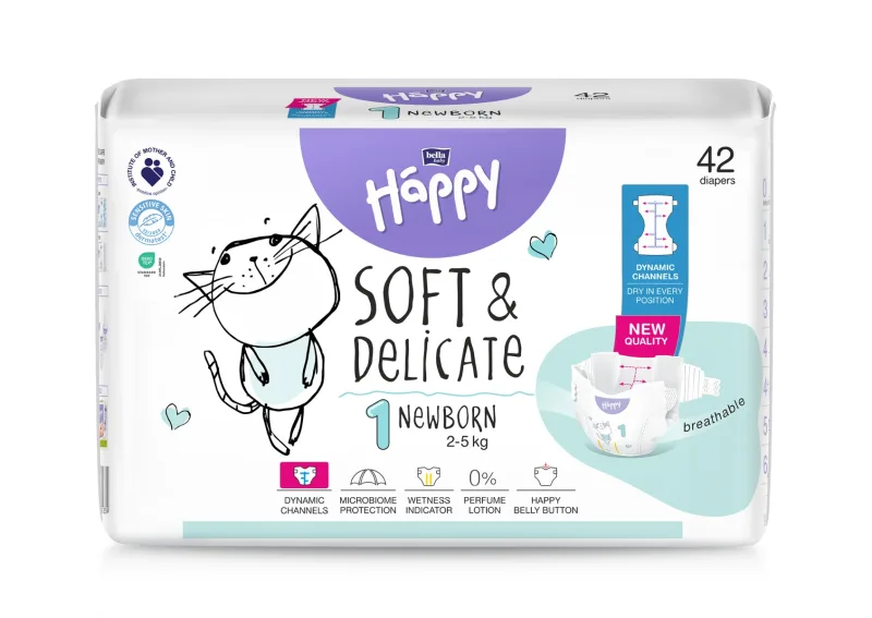 Scutece Happy Soft & Delicate 2-5kg New Born Marimea 1, 42 bucati, Bella Baby — preț și oferte