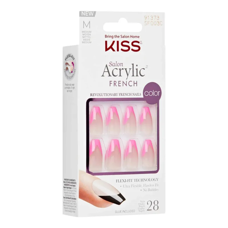 Unghii false Salon Acrylic French Color Squared, 28 bucati, Kiss — preț și oferte
