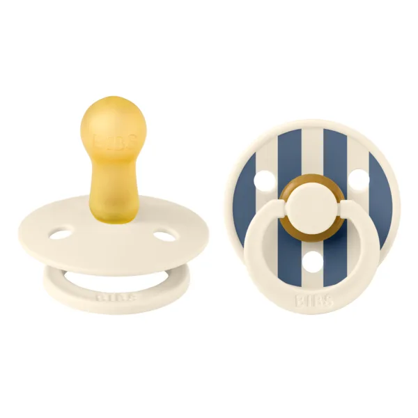 Set 2 suzete cu tetina rotunda din latex 6 luni+ Colour Studio Collection Stripe Ivory/Steel Blue, 1 bucata, Bibs — preț și oferte