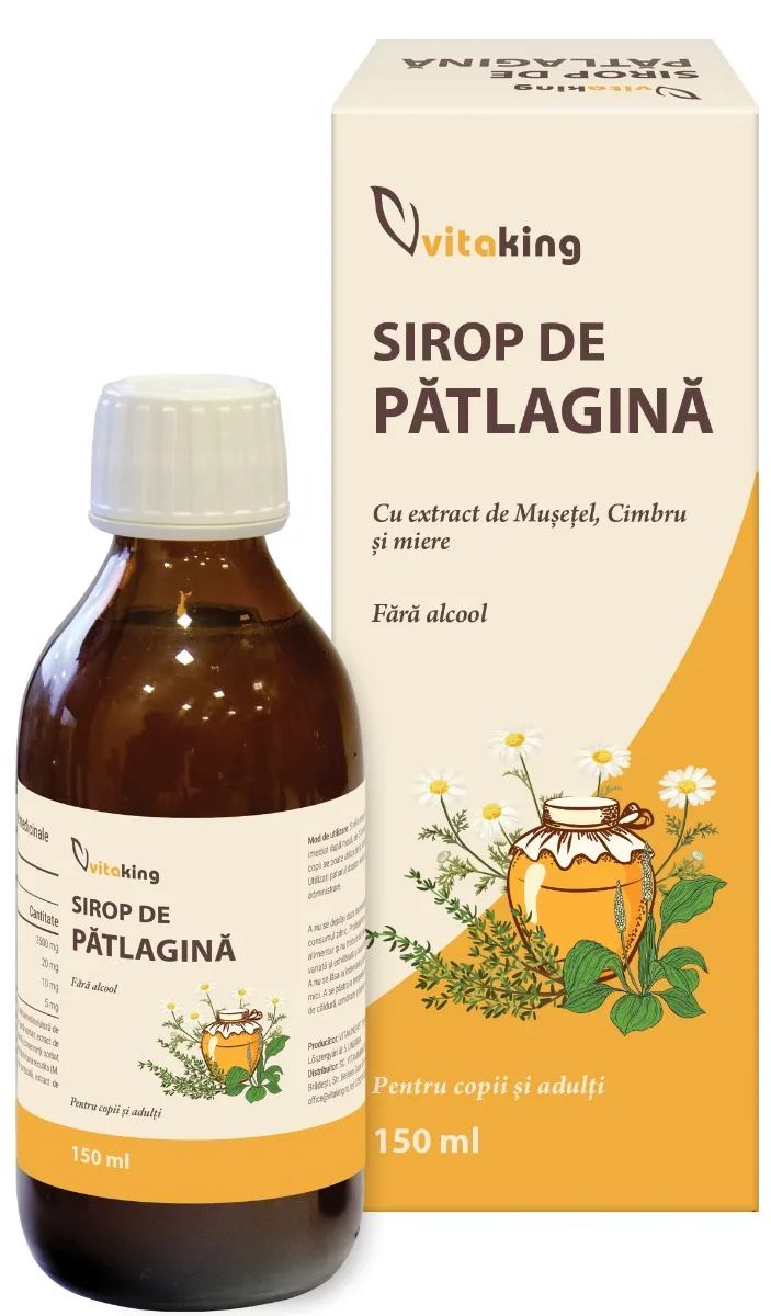 Sirop de patlagina cu extract de musetel cimbru si miere, 150ml, Vitaking — preț și oferte