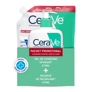 Pachet Gel spumant de curatare 473ml + Refill Gel spumant de curatare 473ml + Lotiune hidratanta 5ml, CeraVe
