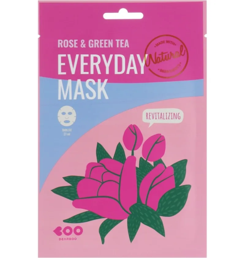 Masca de fata revitalizanta cu ceai verde si flori de trandafir Everyday, 27g, Dearboo — preț și oferte
