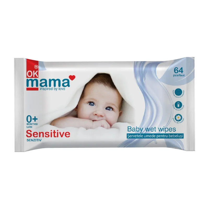 Servetele umede bebelusi Sensitive, 64 bucati, Ok Mama — preț și oferte
