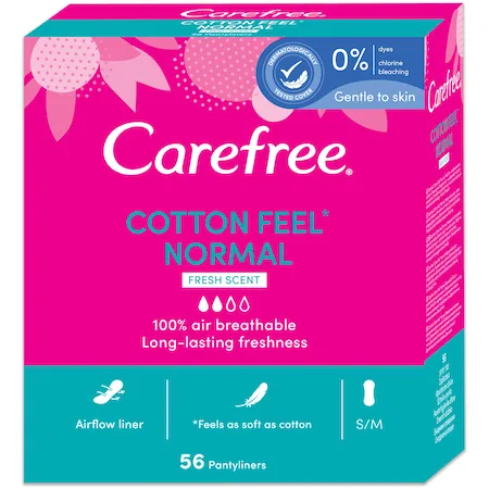 Absorbante zilnice cu extract de bumbac Cotton Feel Normal, 56 bucati, Carefree — preț și oferte