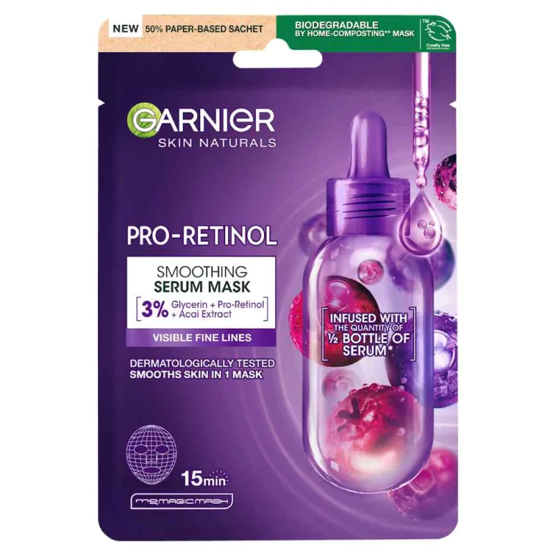 Masca servetel cu pro-retinol Skin Naturals, 28g, Garnier — preț și oferte