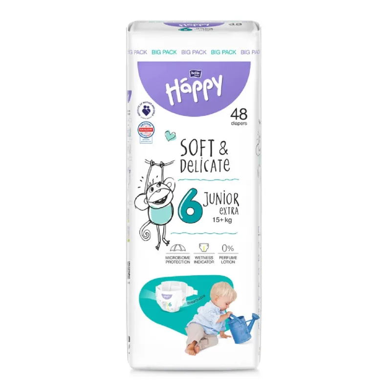 Scutece Happy Soft & Delicate +15kg Junior Extra Marimea 6, 48 bucati, Bella Baby — preț și oferte