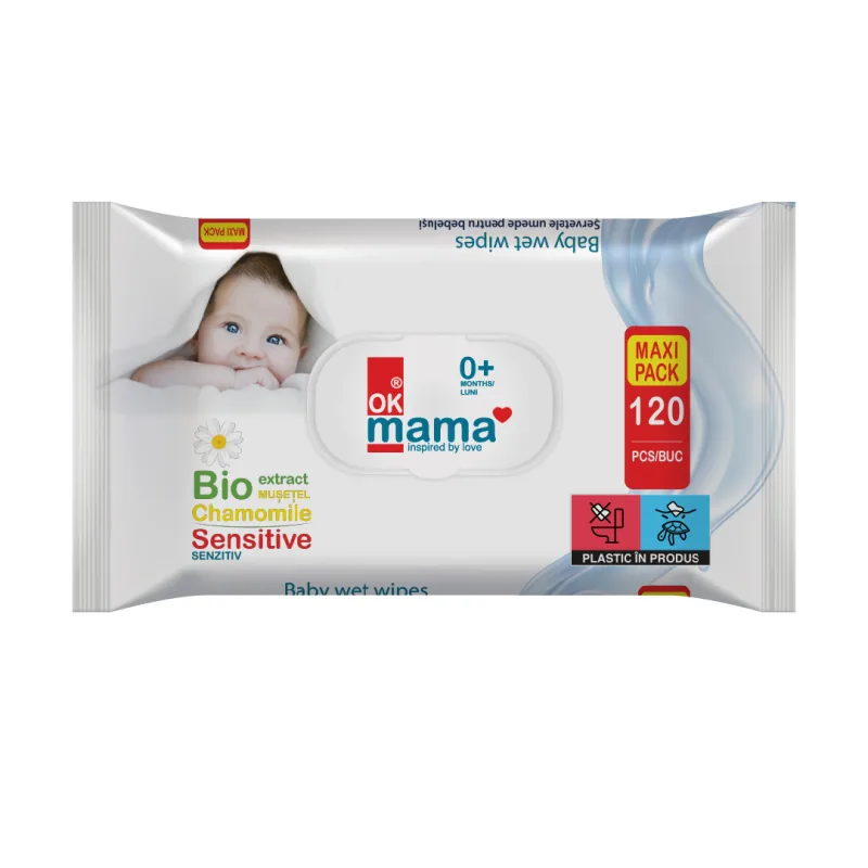 Servetele umede bebelusi cu extract bio de musetel Travel, 120 bucati, Ok Mama — preț și oferte