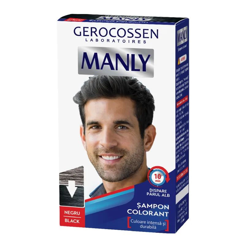 Sampon colorant pentru barbati Negru, Manly, 25 ml, Gerocossen — preț și oferte