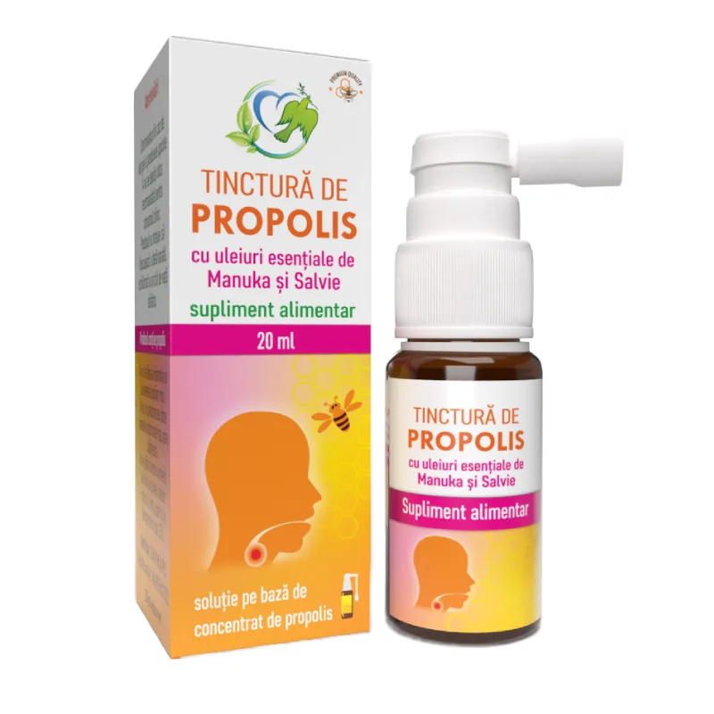 Tinctura de propolis cu uleiuri esentaile de manuka si salvie, 20 ml, Justin Pharma — preț și oferte