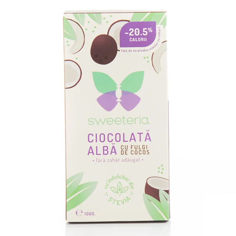 Ciocolata alba cu cocos, 100 g, Sweeteria — preț și oferte