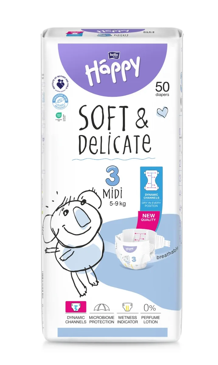 Scutece respirabile Happy 3 Midi 5-9 kg, 50 bucati, Bella Baby — preț și oferte
