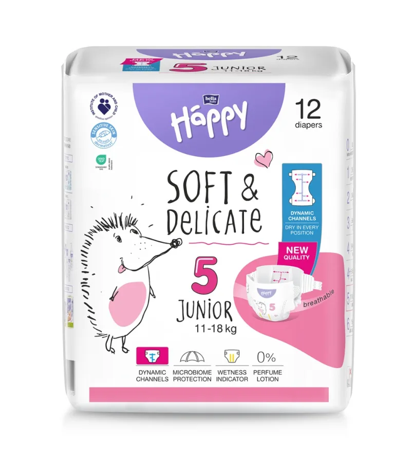 Scutece Happy Soft & Delicate Marimea 5 Junior 11-18kg, 12 bucati, Bella Baby — preț și oferte