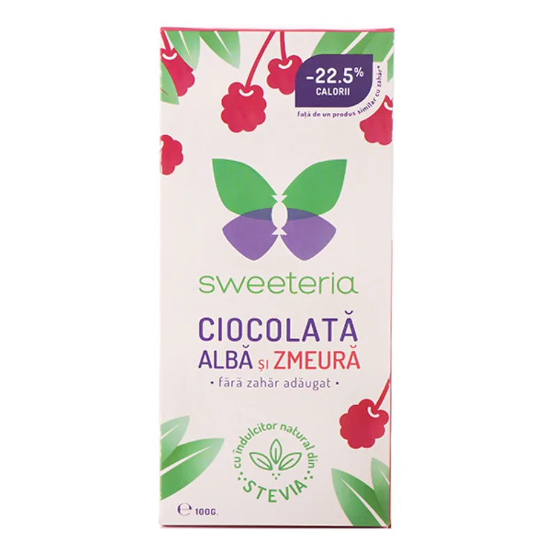 Ciocolata alba cu zmeura, 100 g, Sweeteria — preț și oferte