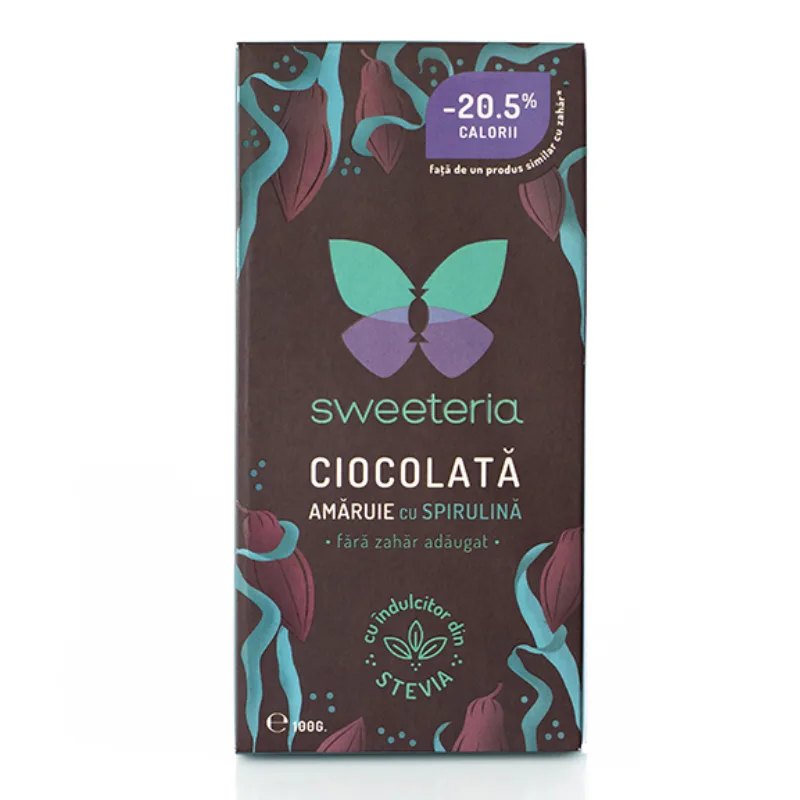 Ciocolata amaruie cu spirulina, 100 g, Sweeteria — preț și oferte