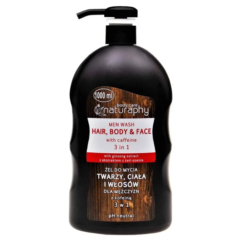 Gel de dus & sampon pentru barbati Caffeine, 1000ml, Naturaphy — preț și oferte