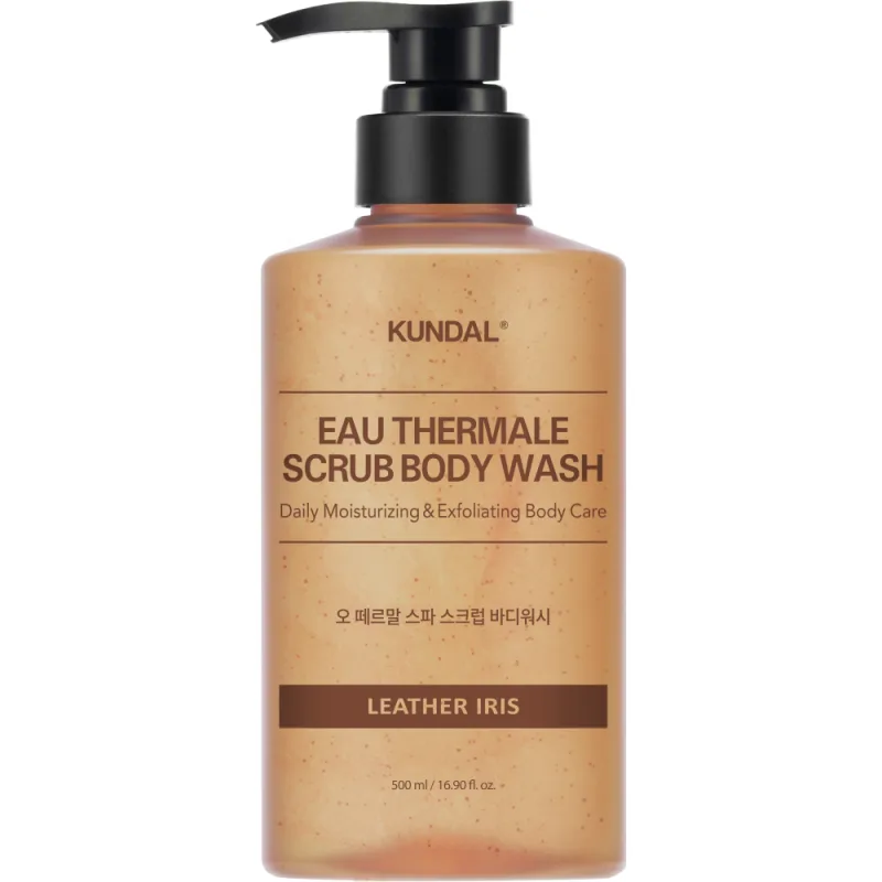 Gel de dus exfoliant pentru corp cu apa termala Leather Iris, 500ml, Kundal — preț și oferte
