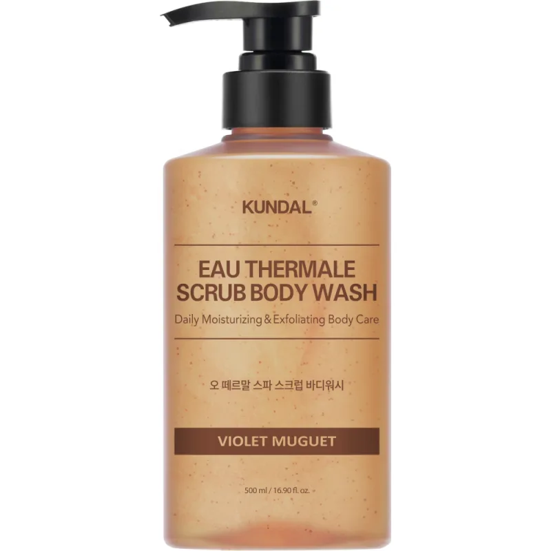 Gel de dus exfoliant pentru corp cu apa termala Violet Muguet, 500ml, Kundal — preț și oferte