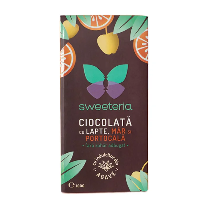 Ciocolata cu lapte, mar si portocala 100g, Sweeteria — preț și oferte