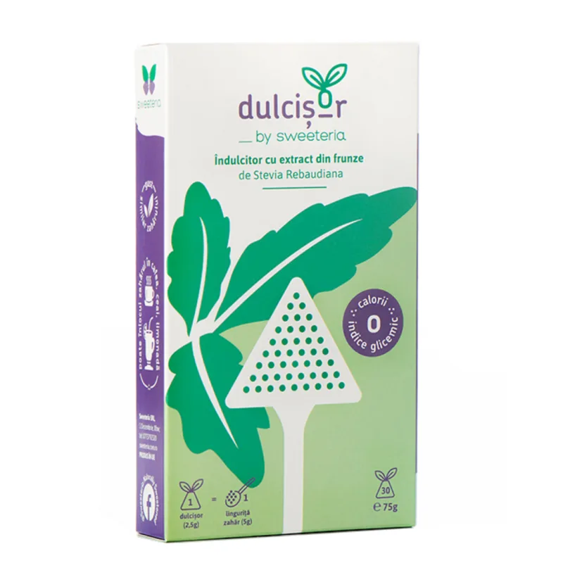 Indulcitor cu extract din frunze de stevia Dulcisor, 30 plicuri, Sweeteria — preț și oferte