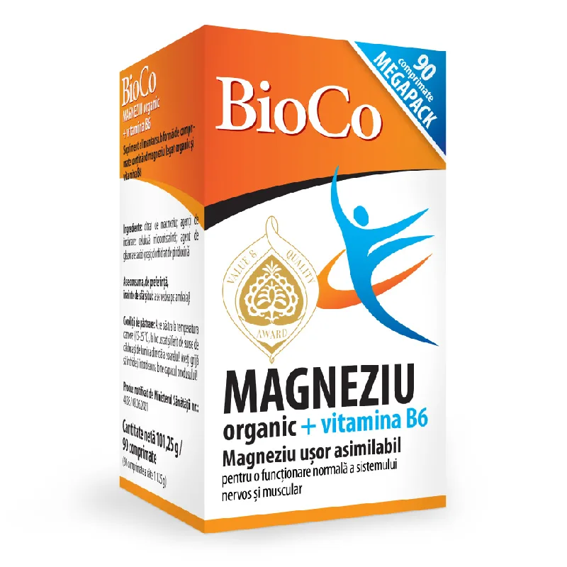 Magneziu organic + Vitamina B6, 90 comprimate, BioCo — preț și oferte