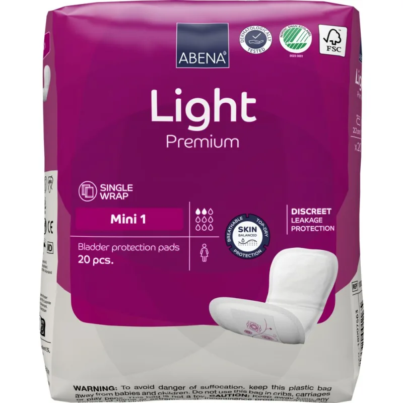 Absorbante anatomice pentru incontinenta usoara Premium Light MINI 1 cu absorbtie 180ml, 20 bucati, Abena — preț și oferte