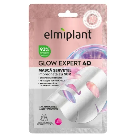 Masca de fata tip servetel Glow Expert 4D, 1 bucata, Elmiplant — preț și oferte
